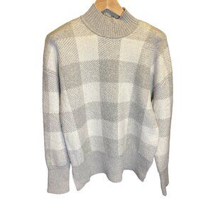 Marled Gray White Buffalo Plaid Cozy Stretch Mock Neck Sweater Sz XL